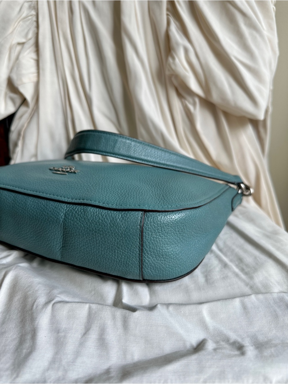 Coach Teal Pebbled Leather Shoulder Bag with Silver Hardware - Picture 10 of 16